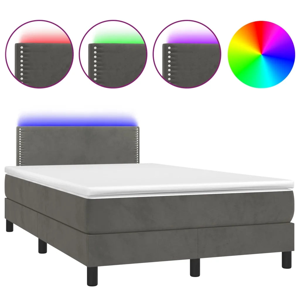 Letto a Molle con Materasso e LED Grigio Scuro 120x200 cm 3134334