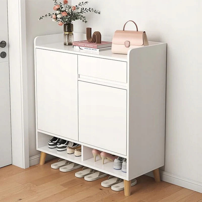Scarpiera da 90x60x32 cm, finitura bianca, ideale per l'ingresso.