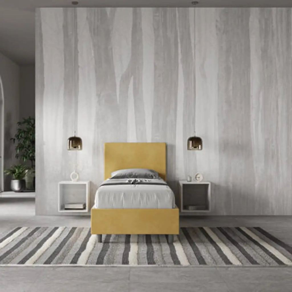 Letto singolo senza rete imbottito 80x200 microfibra ocra Adele