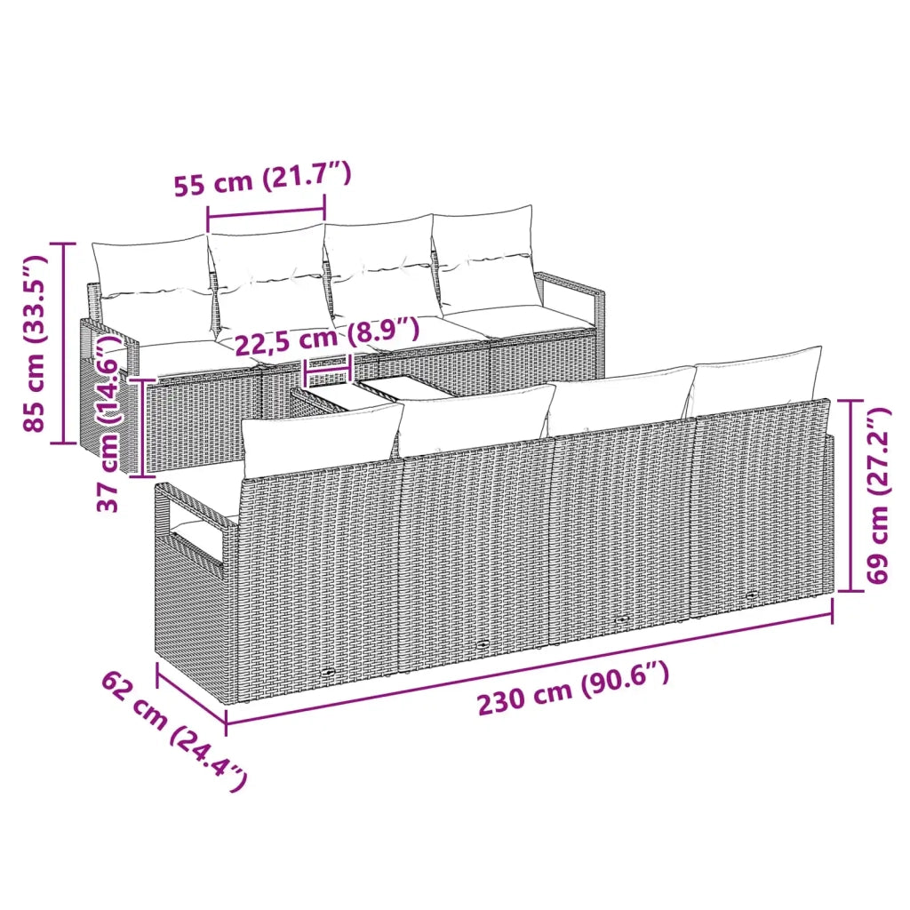 Set di divani con cuscino 7 pcs Grigio e Blu polyrattan 3346315
