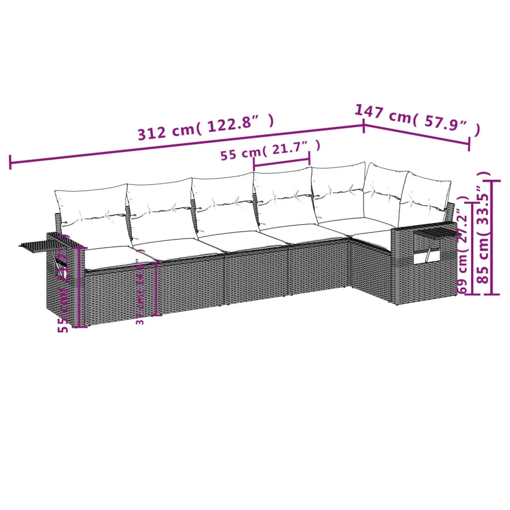 Set Divano da Giardino 6 pz con Cuscini Grigio in Polyrattan 3220189