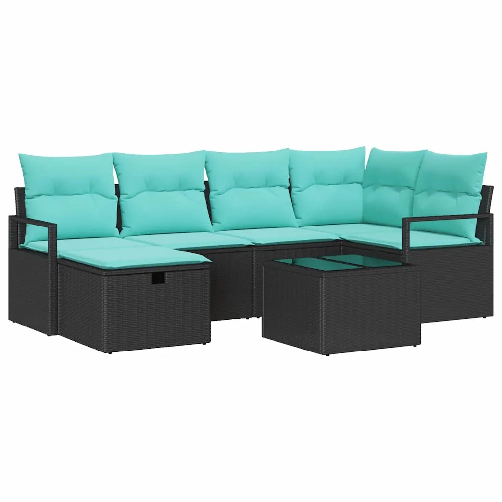 Set di divani con cuscino 7 pcs Nero e Turchese polyrattan 3359195