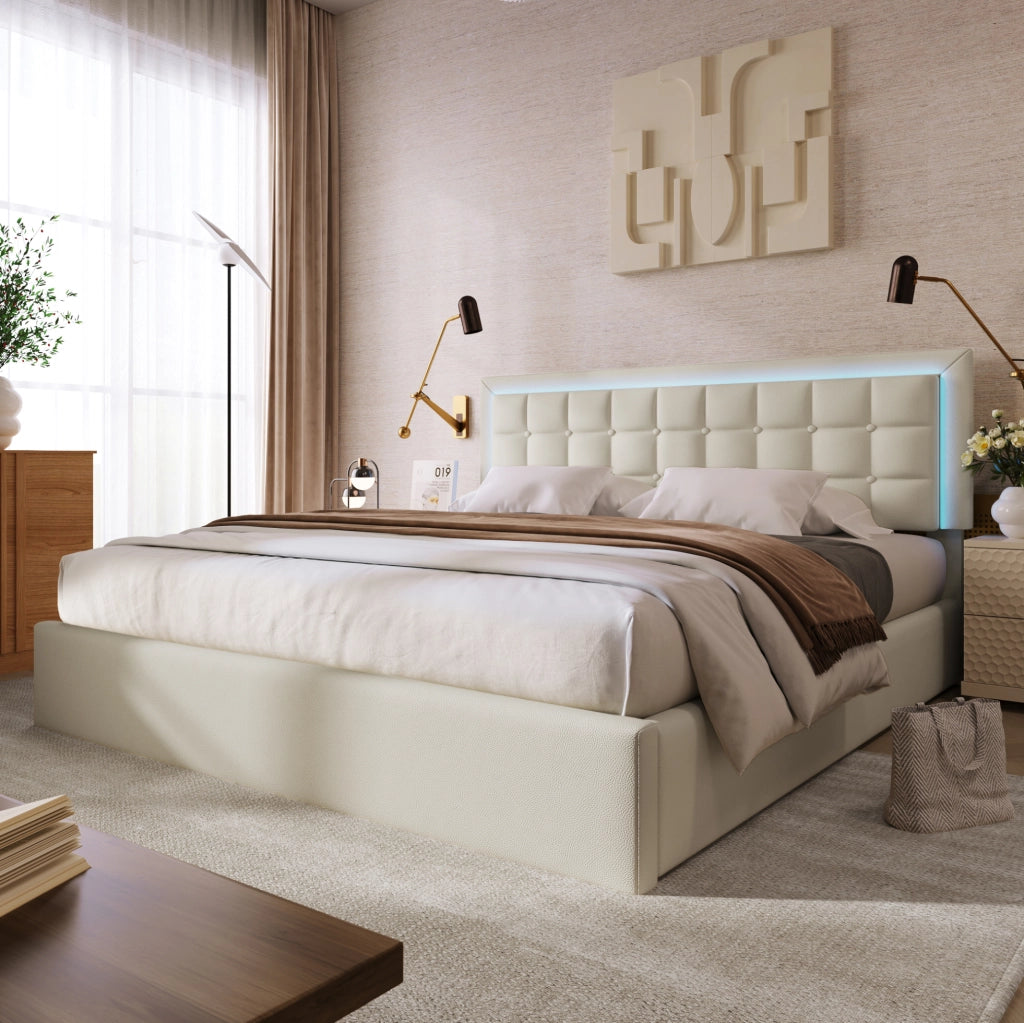 Letto matrimoniale contenitore 180x200 cm con LED e rete a doghe