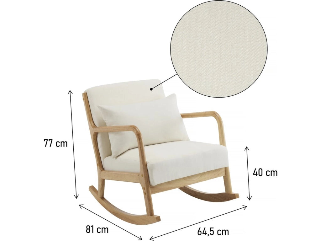 Sedia a dondolo in stile scandinavo in bouclé e legno "Clinton" - Beige