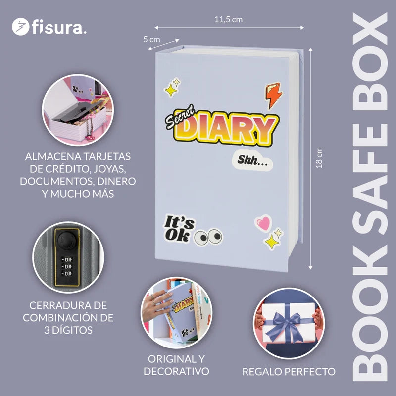 Cassaforte a forma di libro con scritta "Secret diary"
