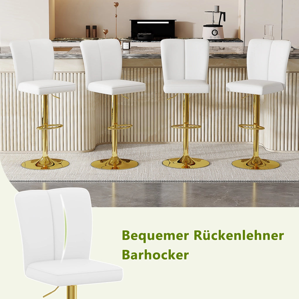SGABELLO BAR Regolabile 95,5-117,5 cm Bianco/Oro Set da 2 pezzi