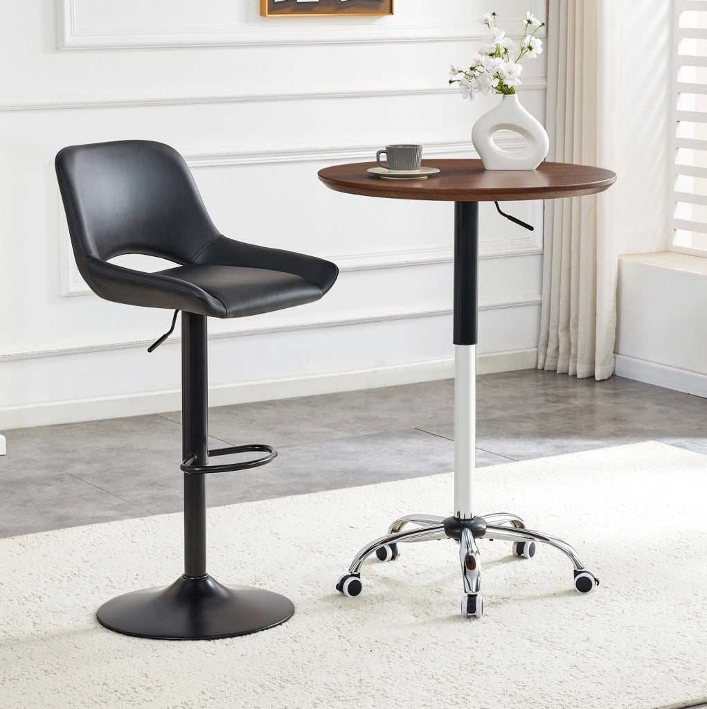 Tavolo rotondo regolabile in altezza Ø 70 cm con ruote, MDF e metallo color noce