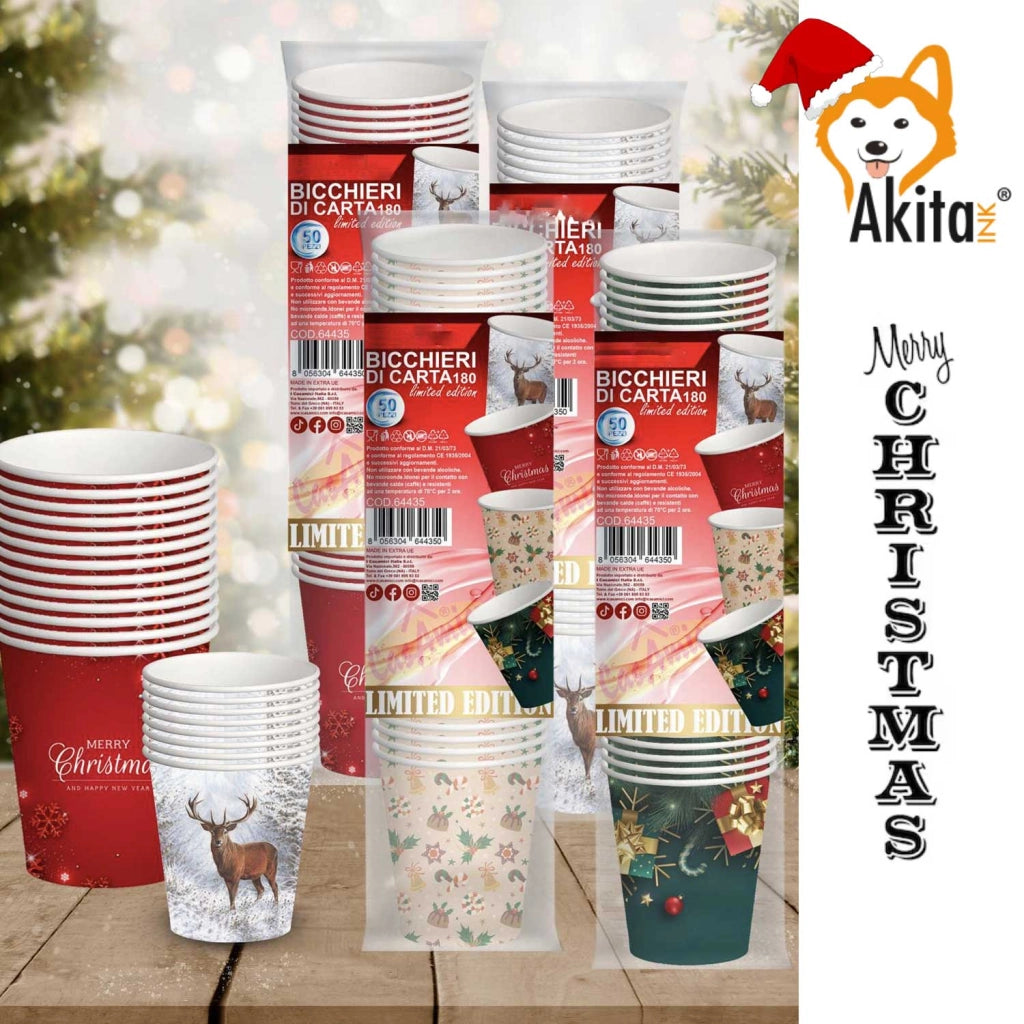 300 Bicchieri Carta Natale 180ml Biodegradabili AKITAInk