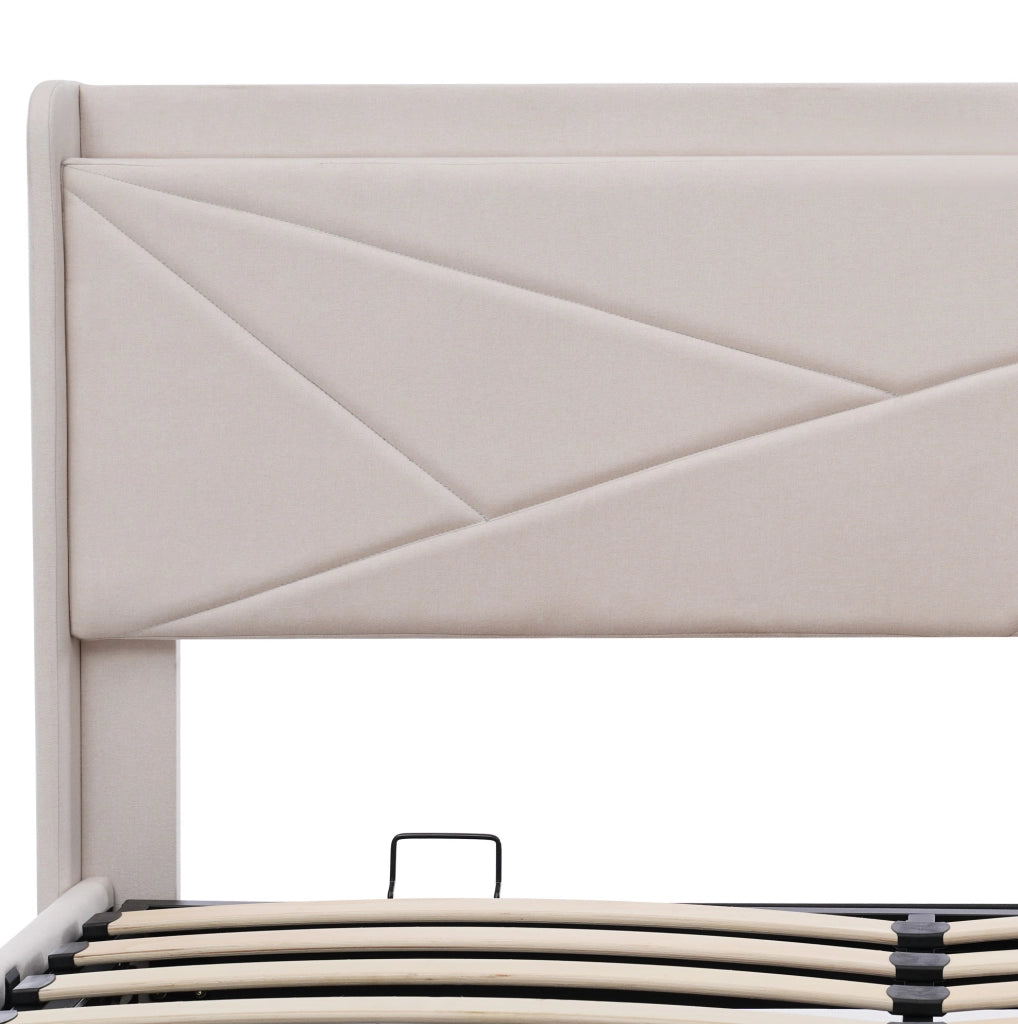 LETTO Contenitore 140x200 cm Beige in Cotone e Lino con USB Type-C