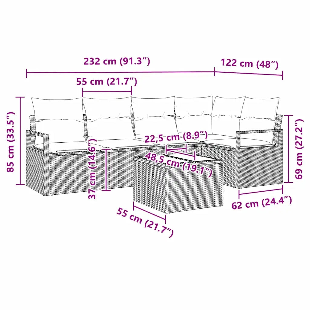 Set di divani 6 pcs Marrone polyrattan 3346394