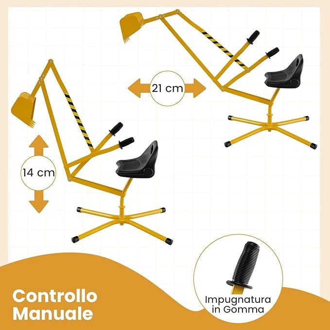 Ruspa Giocattolo per Bambini, Escavatore Cavalcabile con Controlli a 2 Mani e Pala Flessibile, Sedile Girevole a 360°, Regalo per Bambini 3 Anni+ (senza Ruote Giallo)
