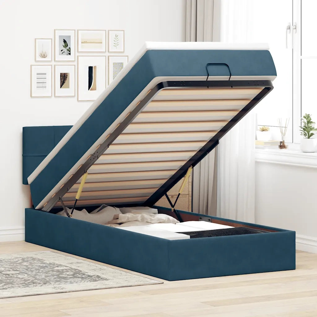 Pouf Letto con Materasso e LED Blu Scuro 80x200cm in Velluto