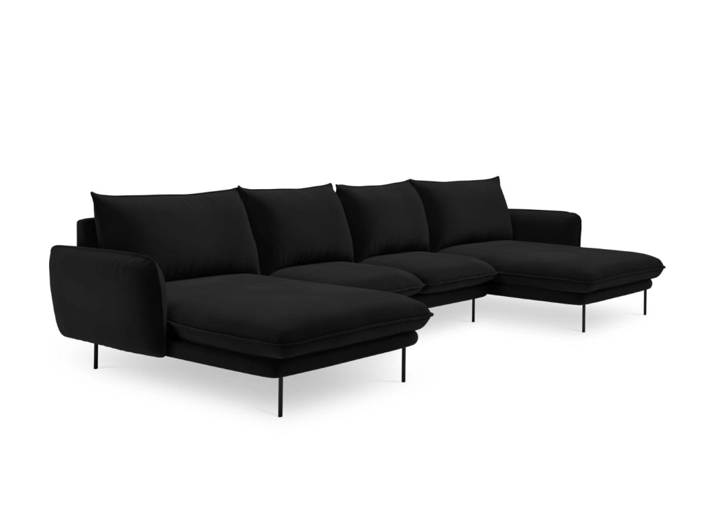 Cosmopolitan Design - Divano panoramico "Vienna" 6 posti in velluto nero 
