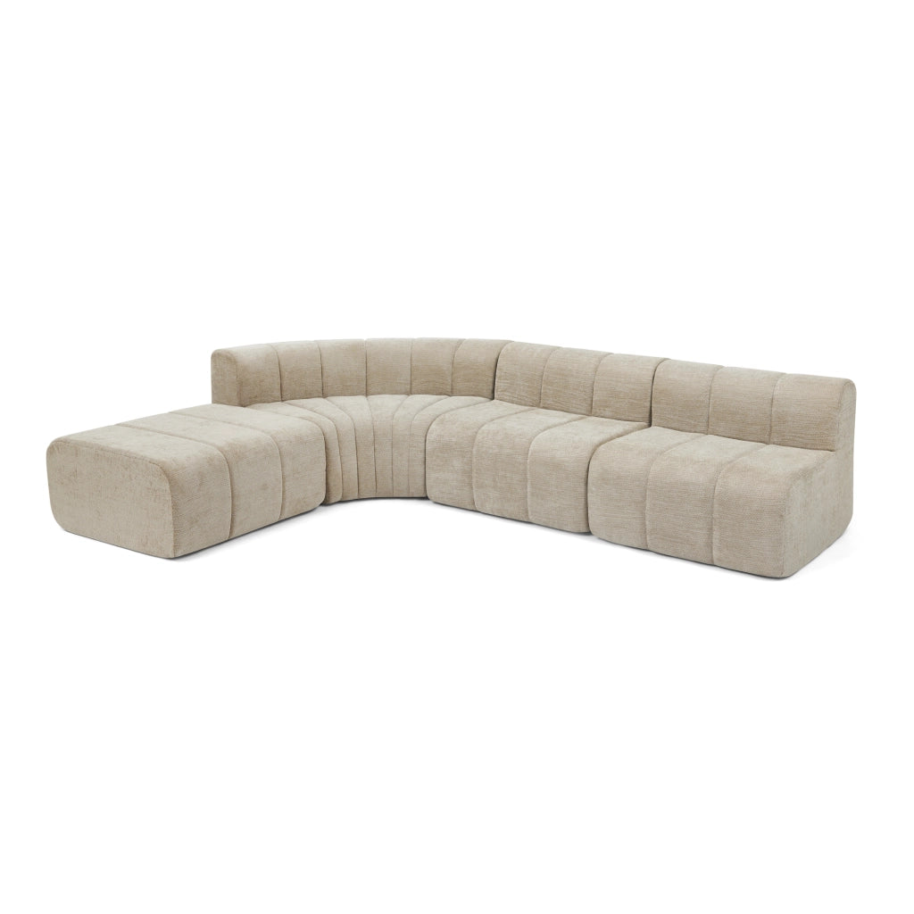Divano angolare modulare a 4 posti in chenille marrone con moduli combinabili e seduta versatile per salotto
