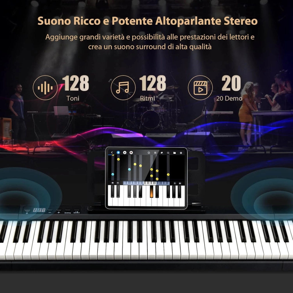 Pianoforte Digitale con 88 Tasti, Tastiera Elettronica con Borsa, Pedale di Risonanza, Caricabatterie, Cavo USB, Connessione Bluetooth, Ideale per Bambini e Adulti