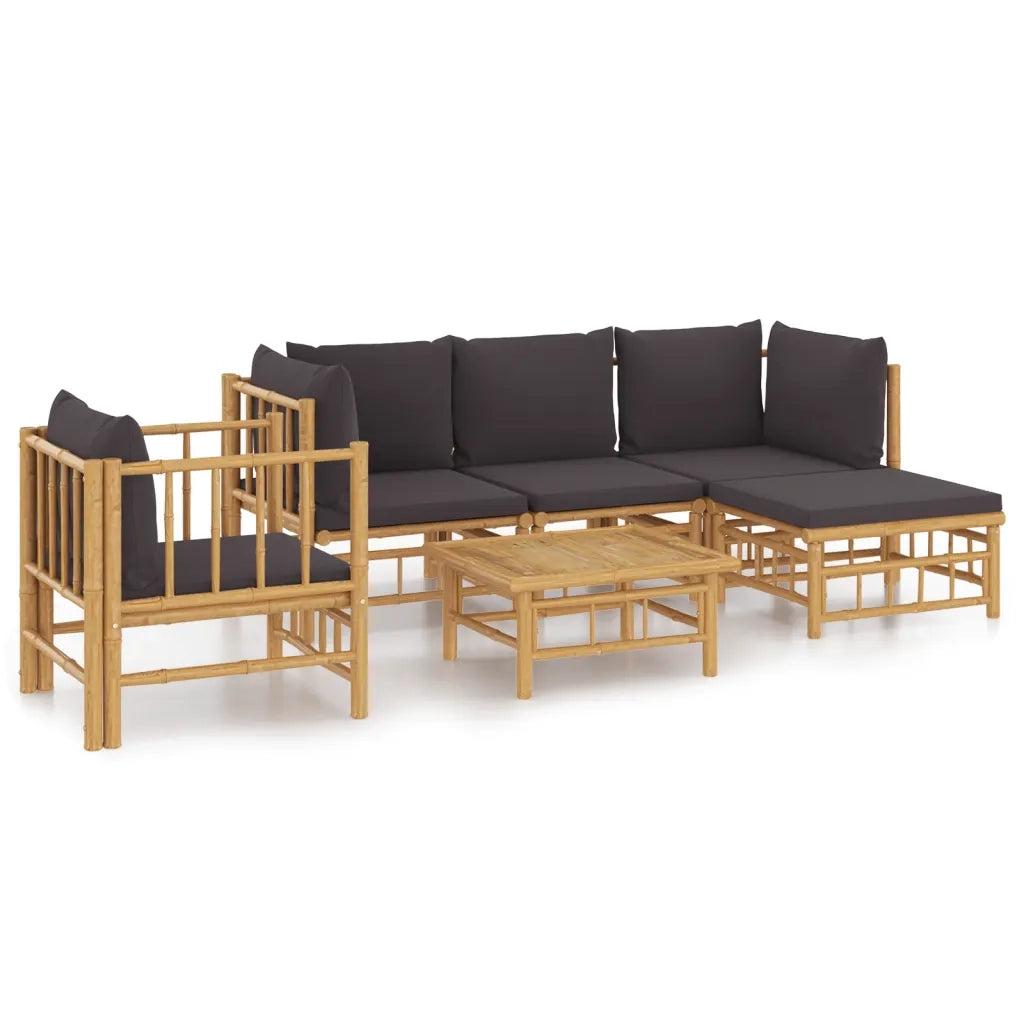 Set Salotto da Giardino 6pz con Cuscini Grigio Scuro Bambù 3155211