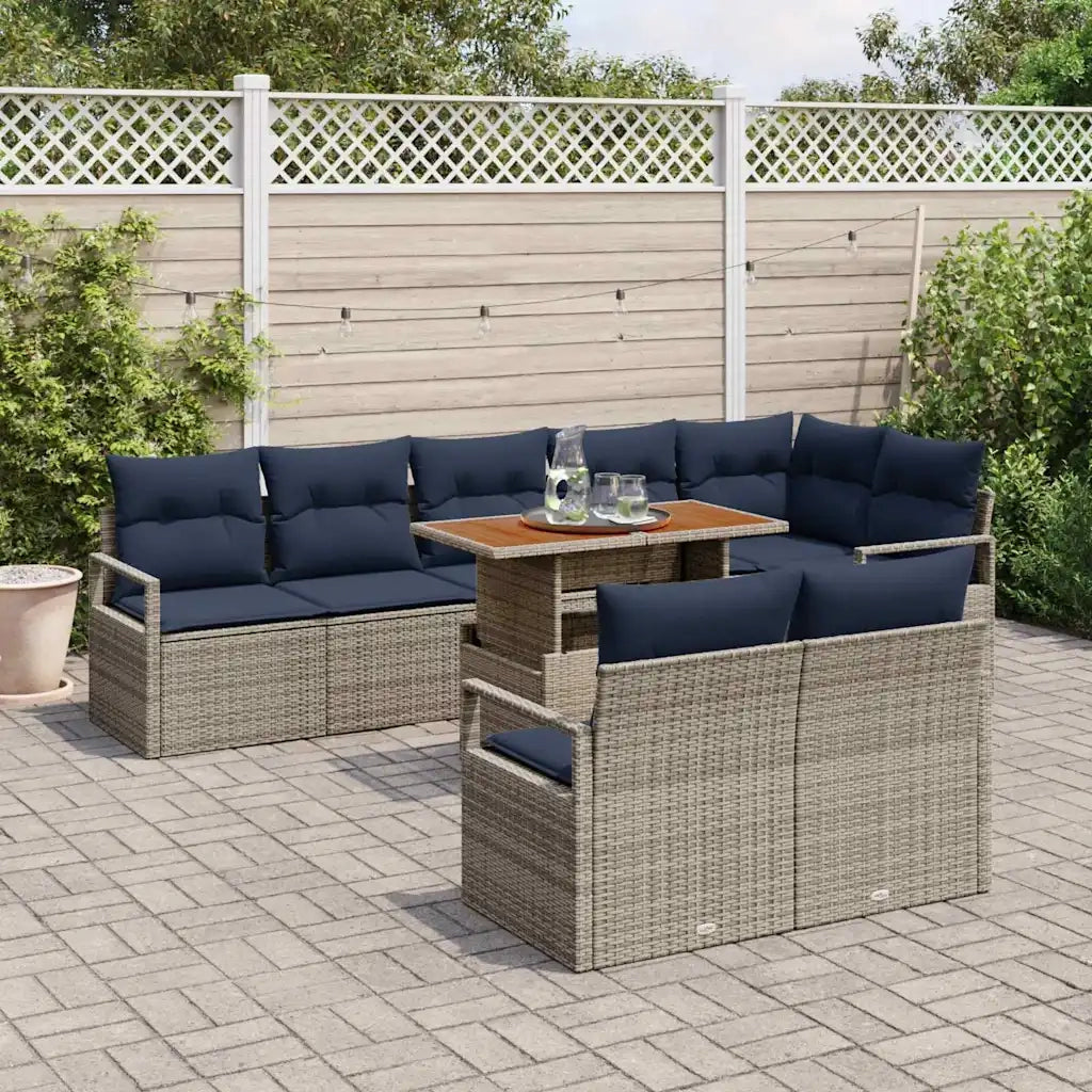 Set da Pranzo per Giardino con cuscino 9 pcs Grigio e Blu Navy 3349730
