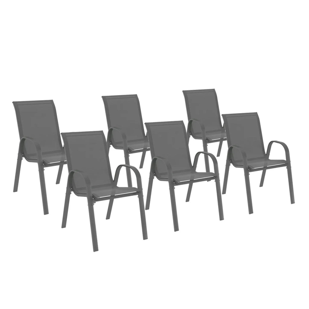 IDMarket - Set di 6 sedie impilabili in metallo e textilene grigio antracite LYMA