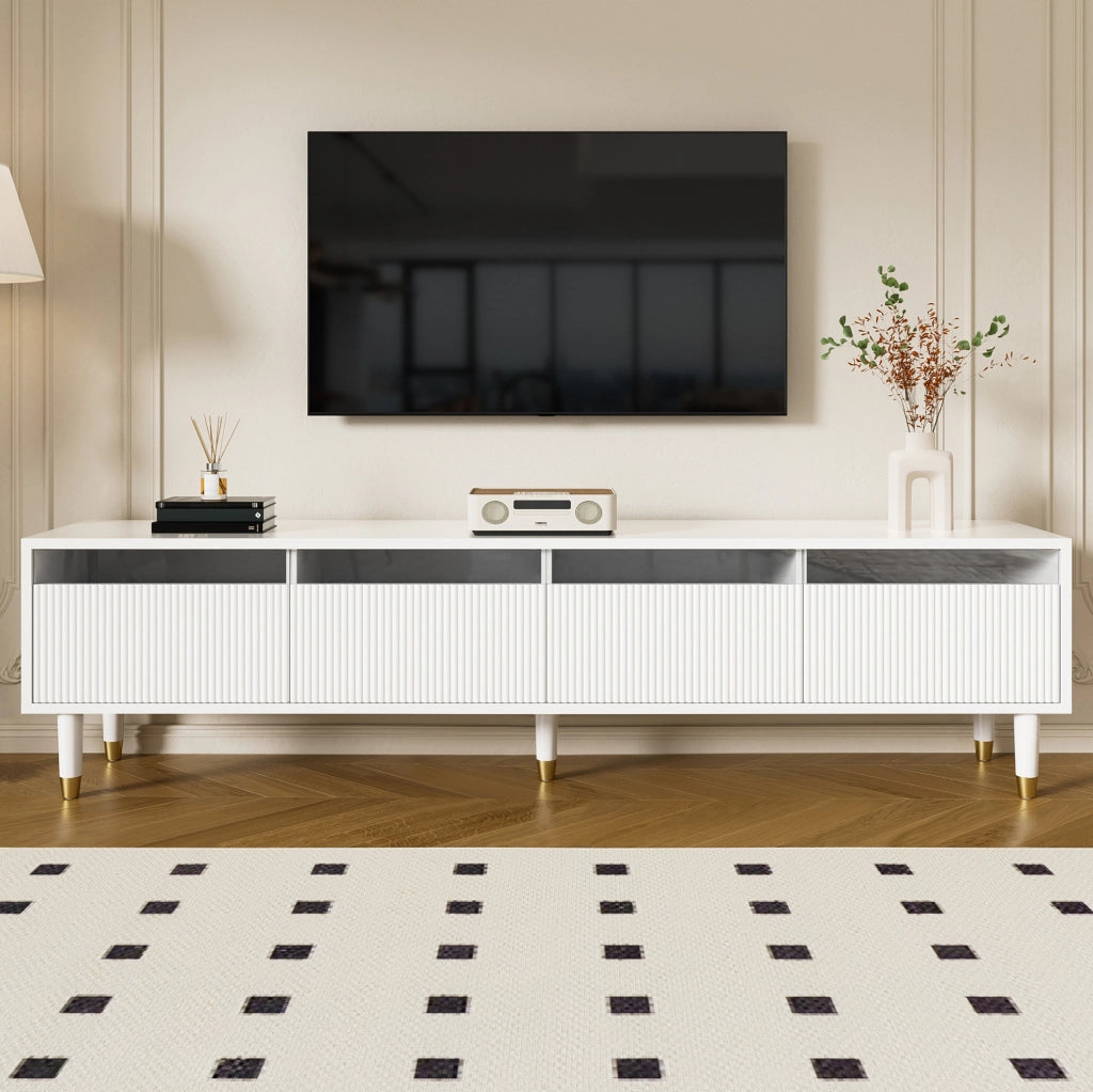 Mobile TV 178x35x45 cm con 4 cassetti e passacavi in MDF bianco