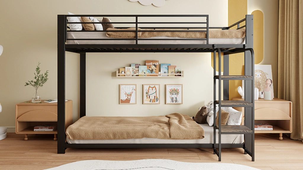 Letto a castello 90x200 cm in MDF e metallo nero