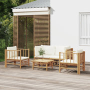 Set Salotto da Giardino 5pz con Cuscini Bianco Crema in Bambù 3155185