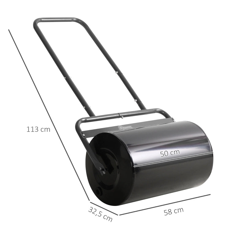Rullo compattatore per prato in acciaio nero con manico a U, 38L, Ø32 cm
