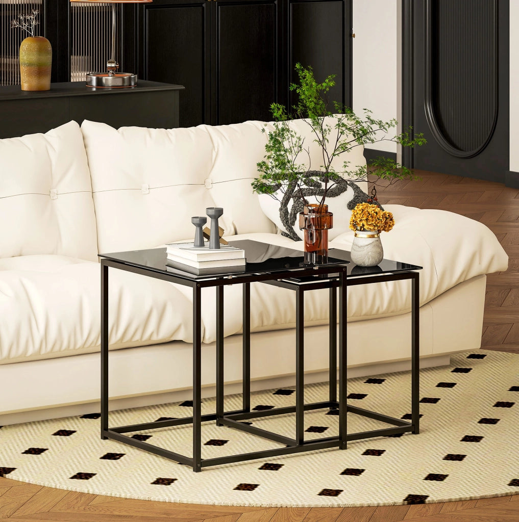 TAVOLINI DA SALOTTO Set da 2 pezzi 42/50 cm Vetro temperato Nero