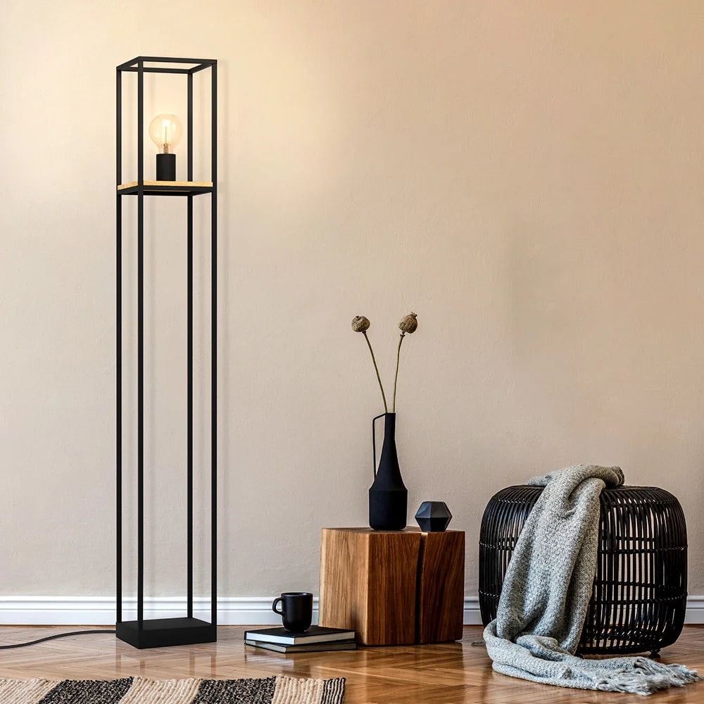 Piantana Industrial Libertad 1 Luce Metallo Nero E Marrone
