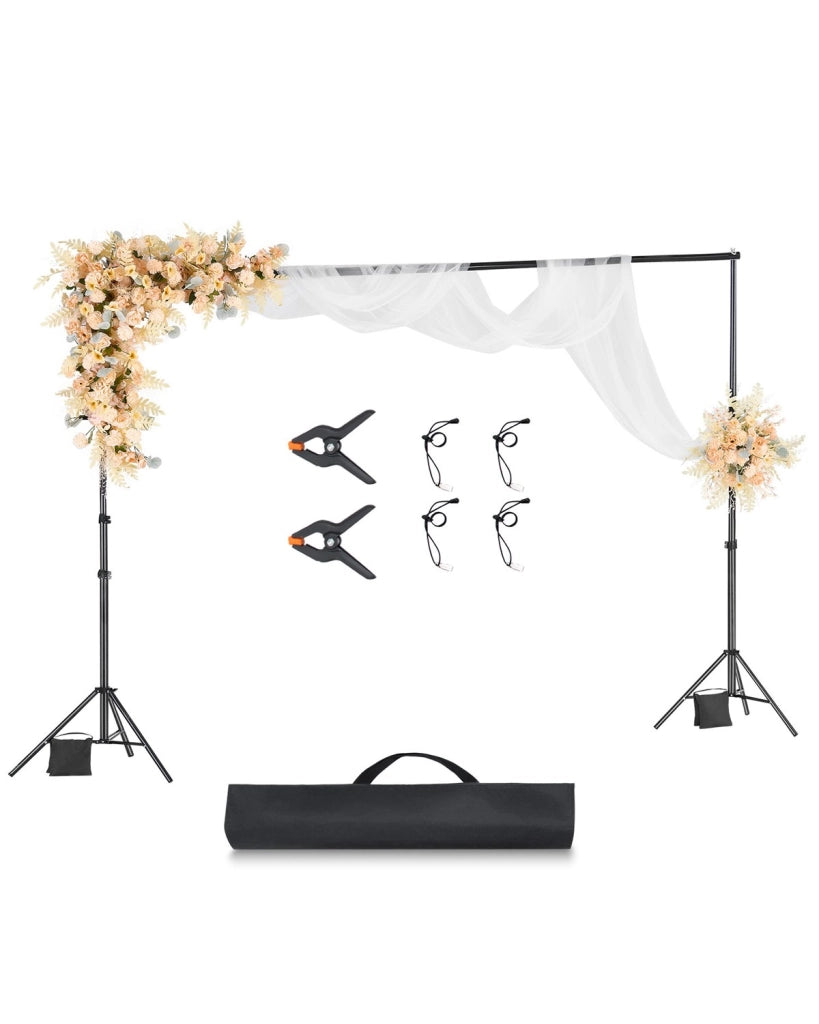 Supporto per Fondale Fotografico Regolabile 300x300 cm BJJ-1010 in Acciaio Nero Portatile con 2 Treppiedi per Studio e Foto