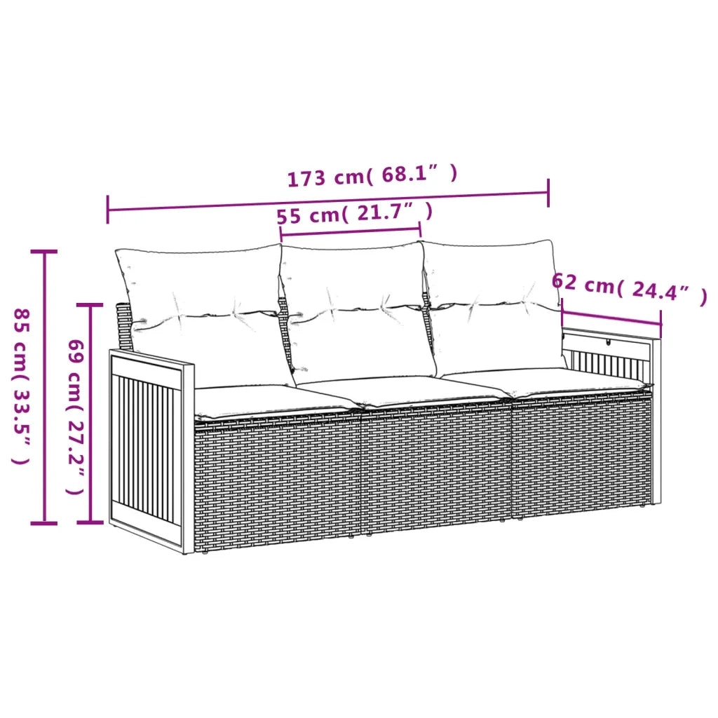 Set Divani da Giardino 3 pz con Cuscini in Polyrattan Nero 3227434