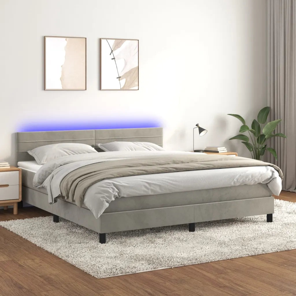 Letto a Molle con Materasso e LED Grigio Chiaro 160x200 cm 3134471