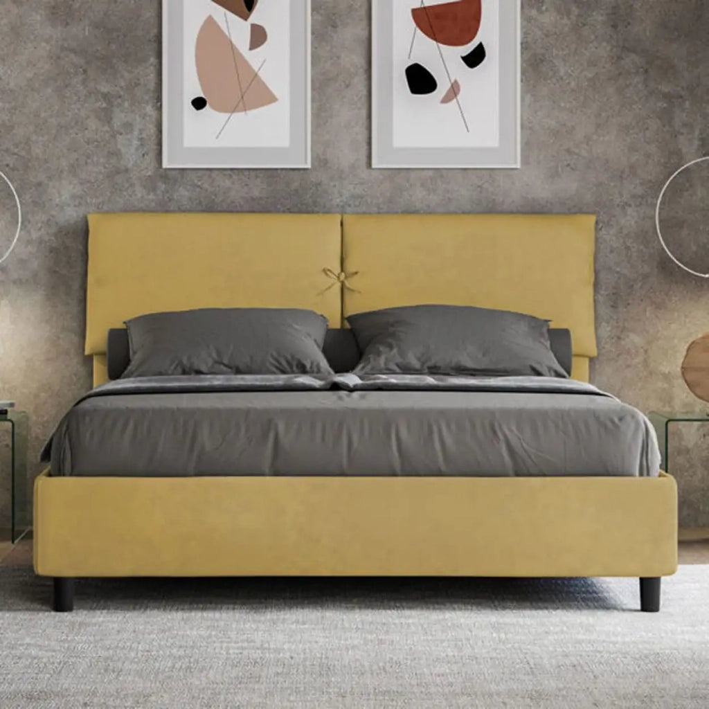 Letto matrimoniale senza rete imbottito 160x210 microfibra ocra Mados