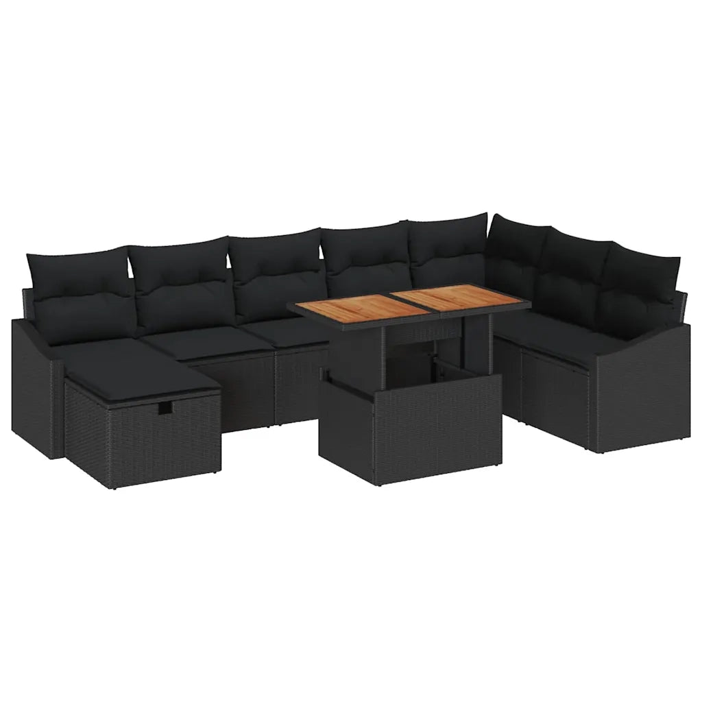 Set Divano da Giardino 9 pcs Nero polyrattan 3361373