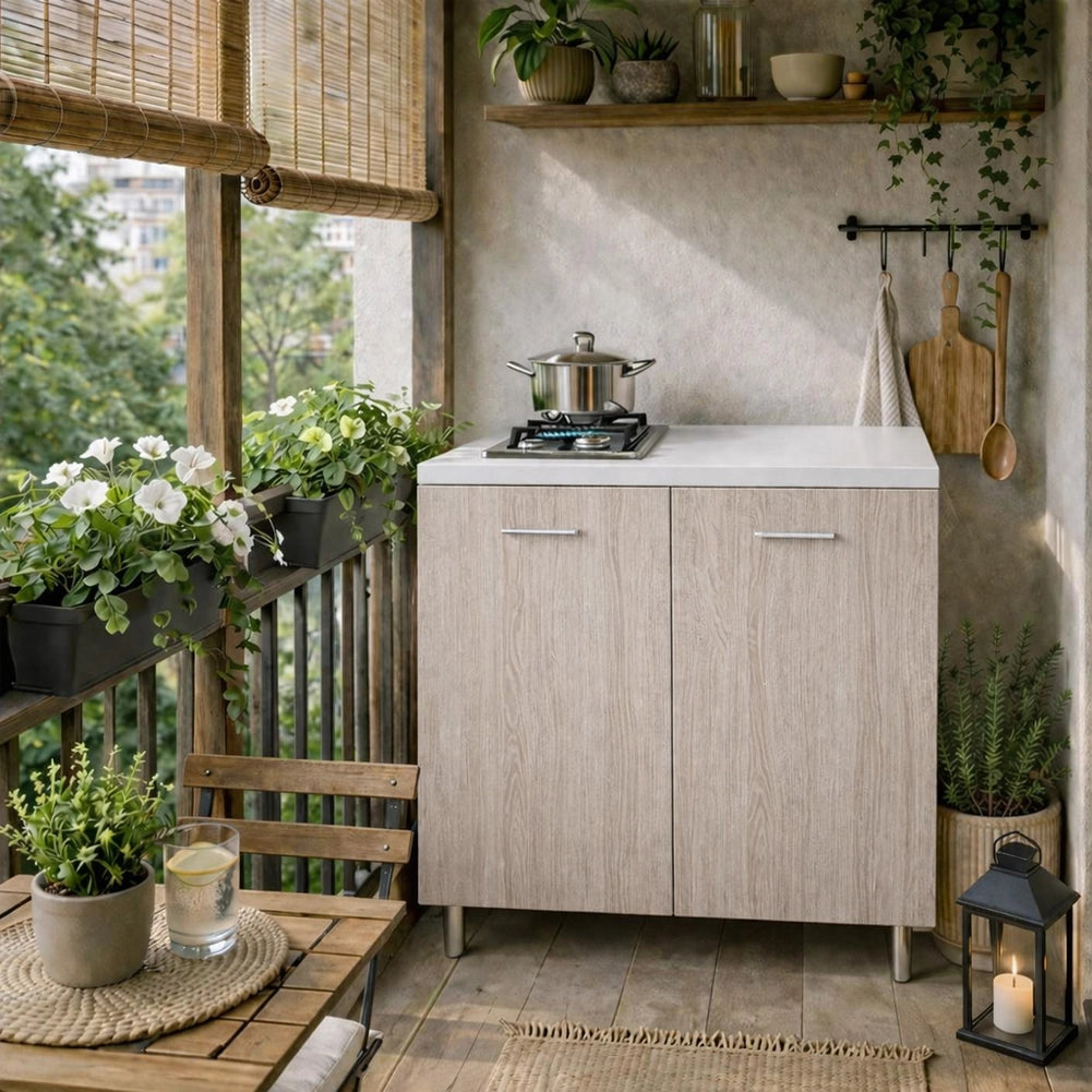 Cucina Completa 80x60x85cm Olmo Piano Cottura 2 Fuochi con Piastre in Ghisa