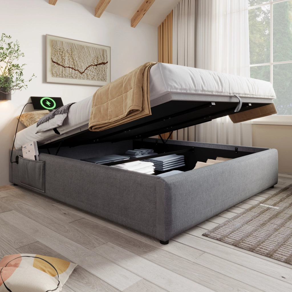 LETTO Contenitore 160x200 cm Grigio con USB Type-C senza testiera