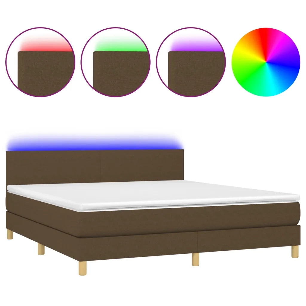 Letto a Molle Materasso e LED Marrone Scuro 160x200 cm Tessuto 3133568