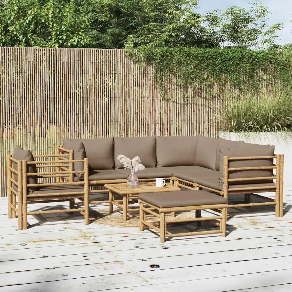 Set Salotto da Giardino 8pz con Cuscini Tortora Bambù 3155126
