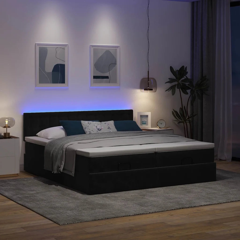 Struttura Letto Pouf con Materassi Nero 200x200 cm Velluto 3312967