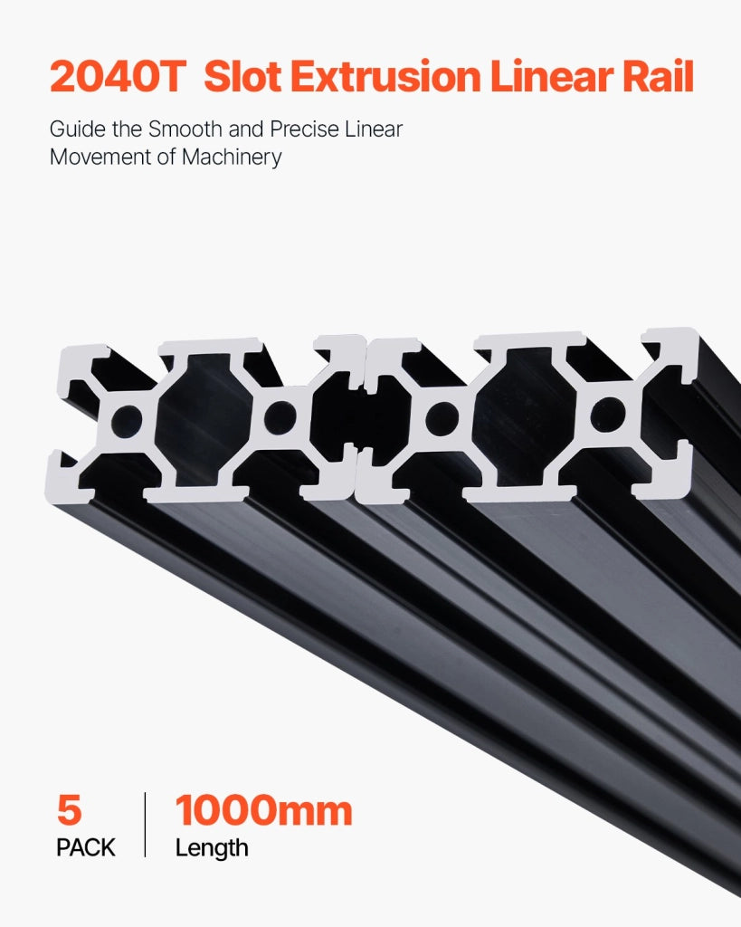 Set 5 Pezzi Profili Alluminio 2040 Guida Lineare 1000 mm con Cava a T per Fai da Te CNC Stampante 3D Nero
