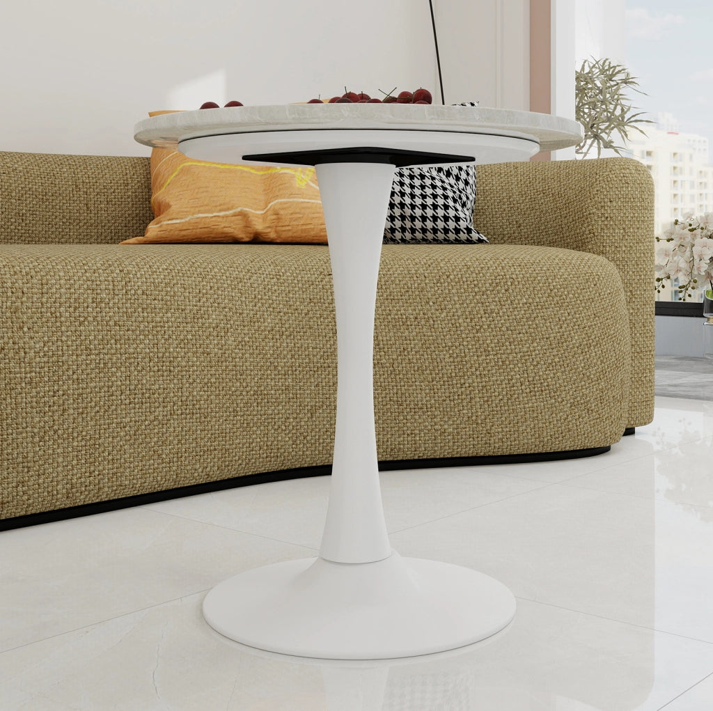 TAVOLO BASSO Rotondo 70 cm Bianco in marmo artificiale