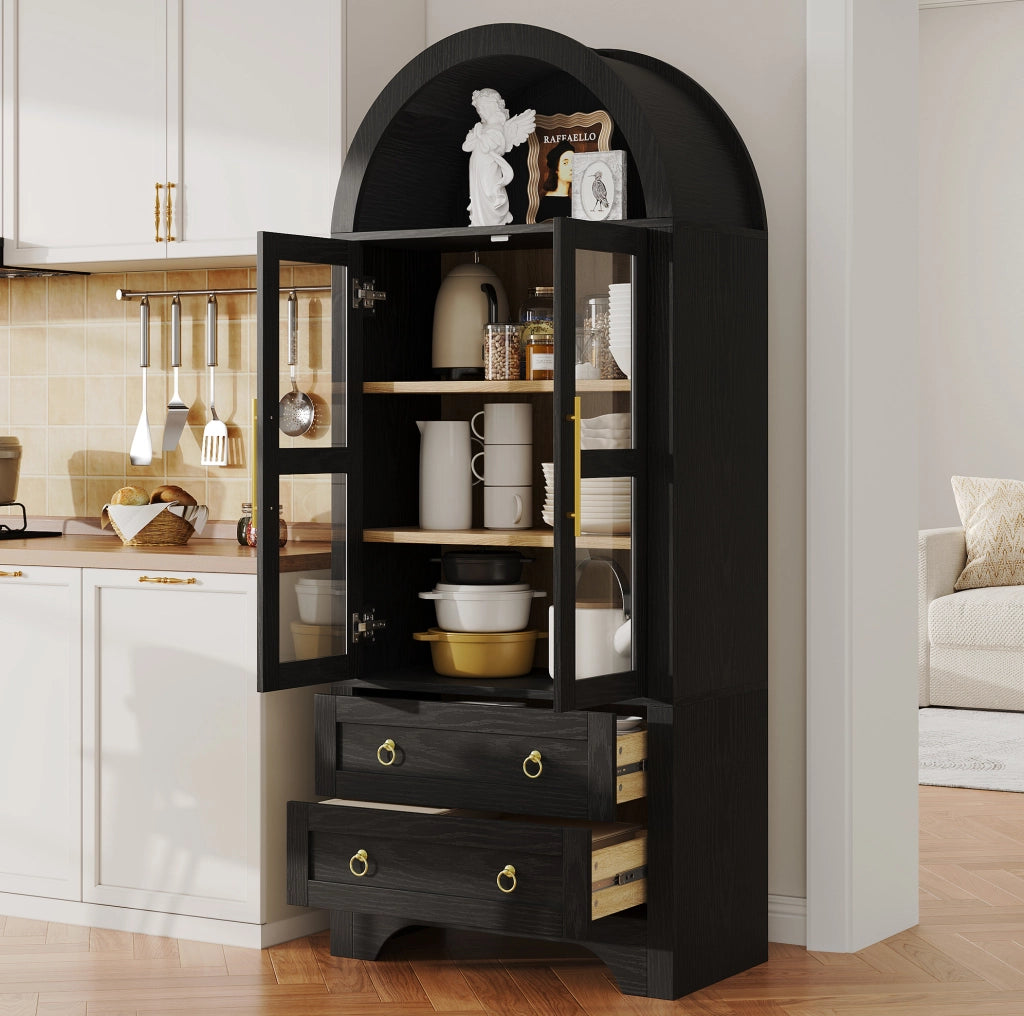 Credenza alta 76,2 x 40 x 180 cm nera, vetro trasparente, modulabile