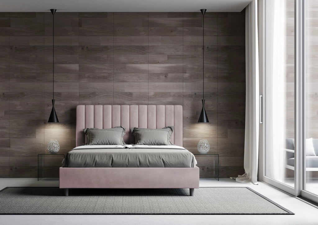 Letto 1 Piazza E Mezzo 130x190 cm con Rete Imbottito in Microfibra Agueda Glicine