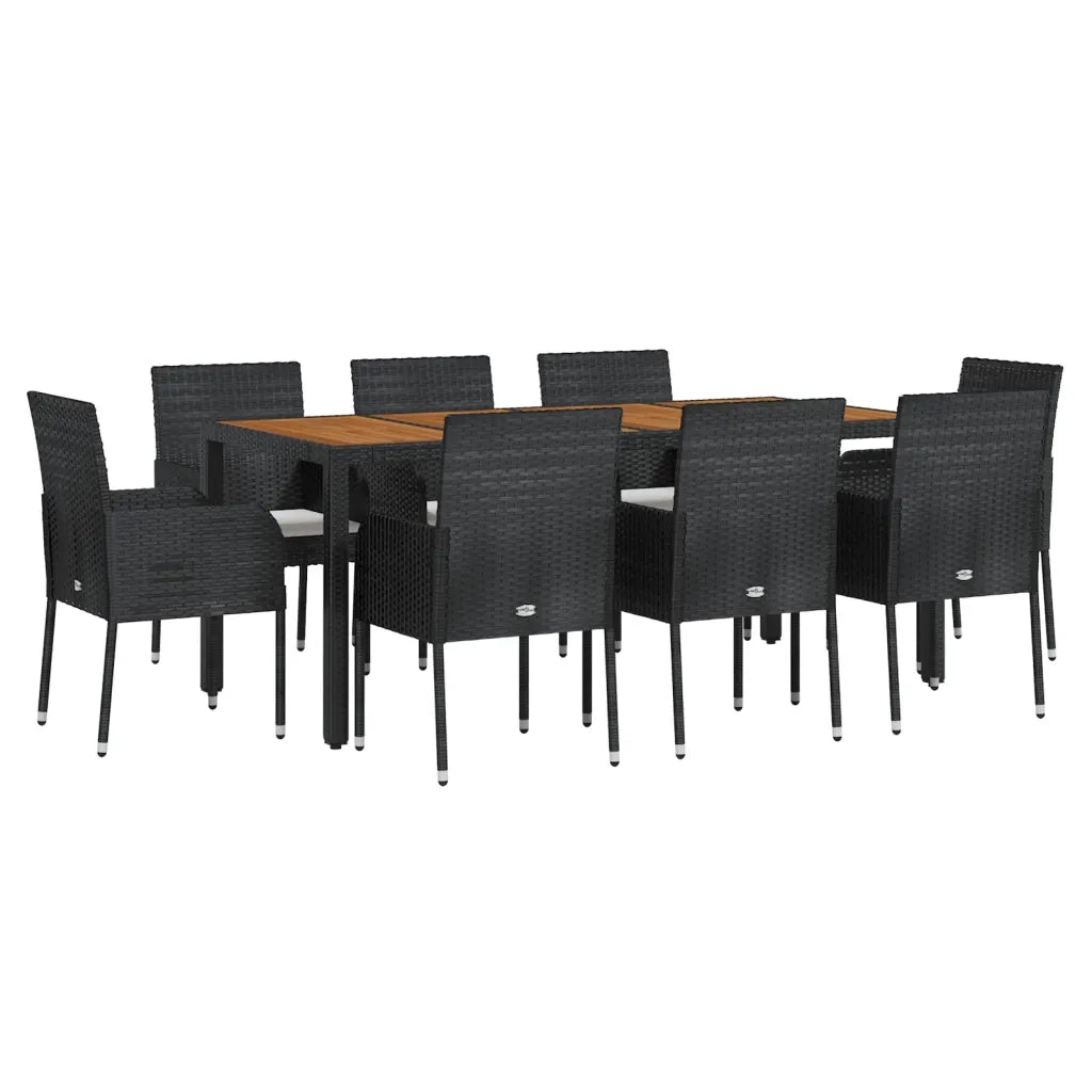Set da Pranzo da Giardino 9 pz con Cuscini Nero in Polyrattan 3185016