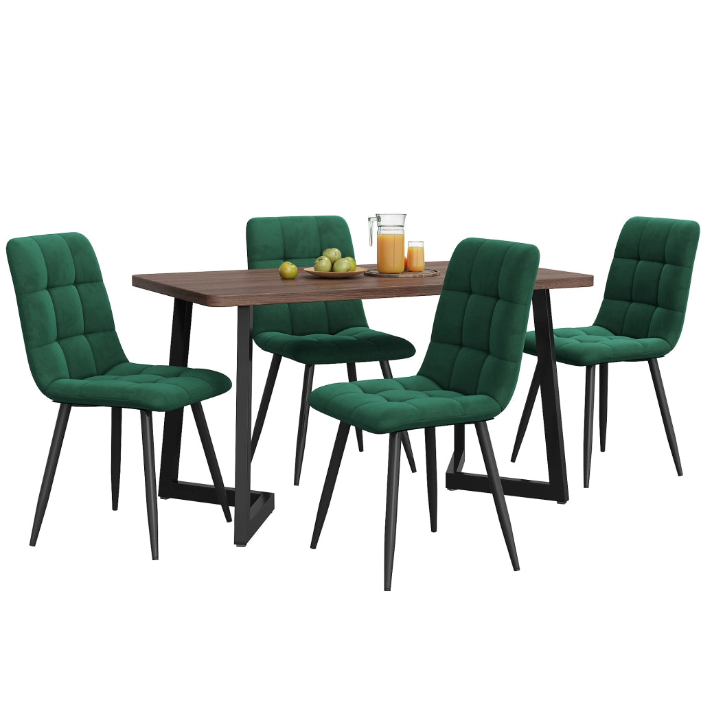 Set tavolo da pranzo con 4 sedie in velluto, noce e nero