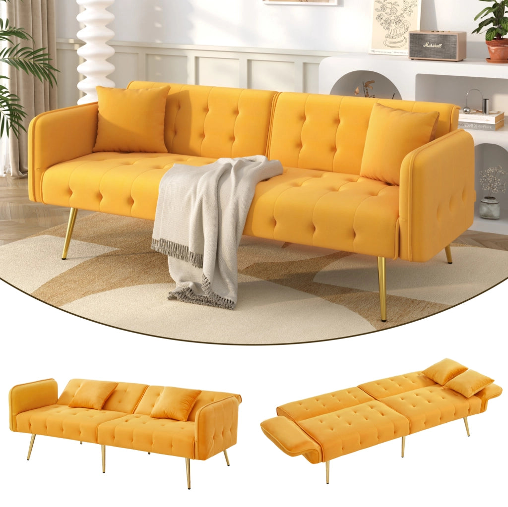 DIVANO LETTO 2 POSTI 215 x 81,5 cm Velluto Giallo