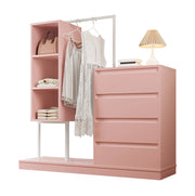 Armadio con cassetti e barra appendiabiti 140x40x135 cm rosa e bianco