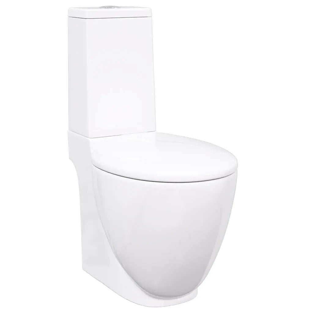 Vaso WC in Ceramica da Bagno Rotondo Base con Scarico Bianco