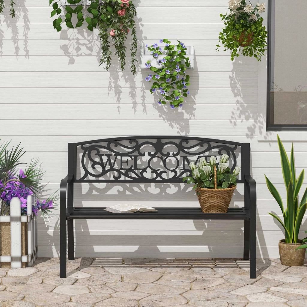 Panca da giardino 2 posti in metallo, stabile con design elegante per esterno e terrazza