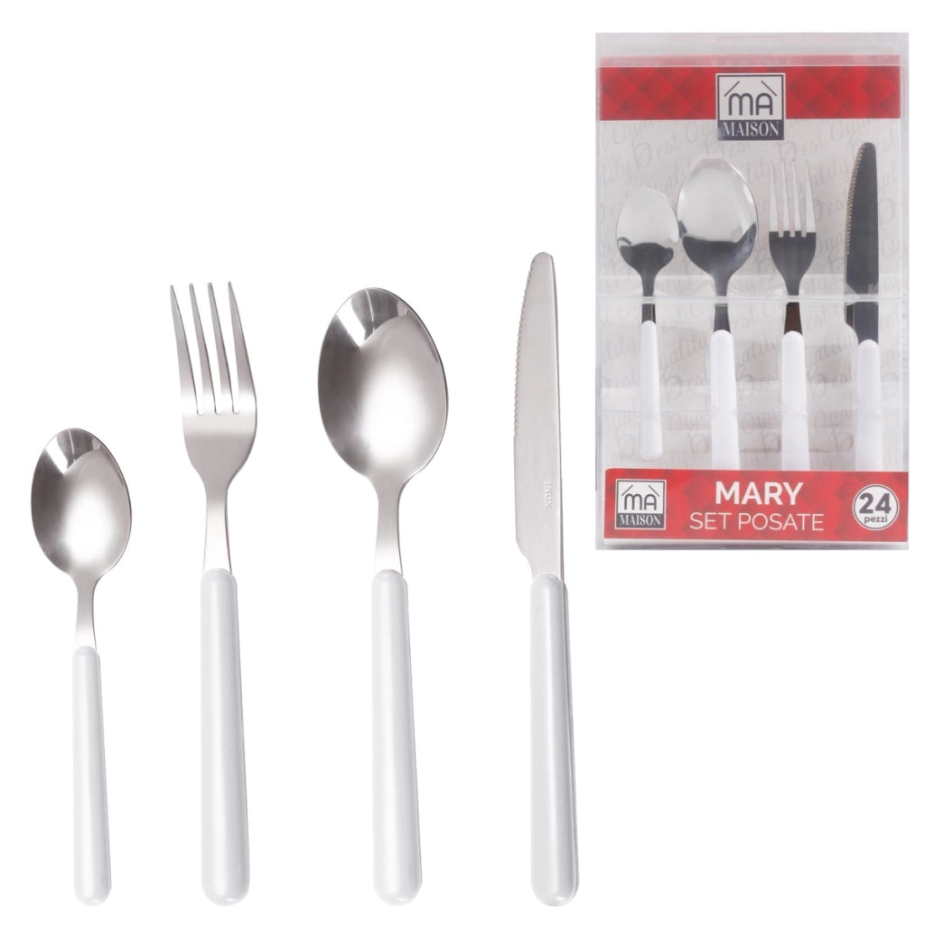 MAURY'S SET POSATE MARY IN CONFEZIONE DA 24 PEZZI IN COLORE BIANCO