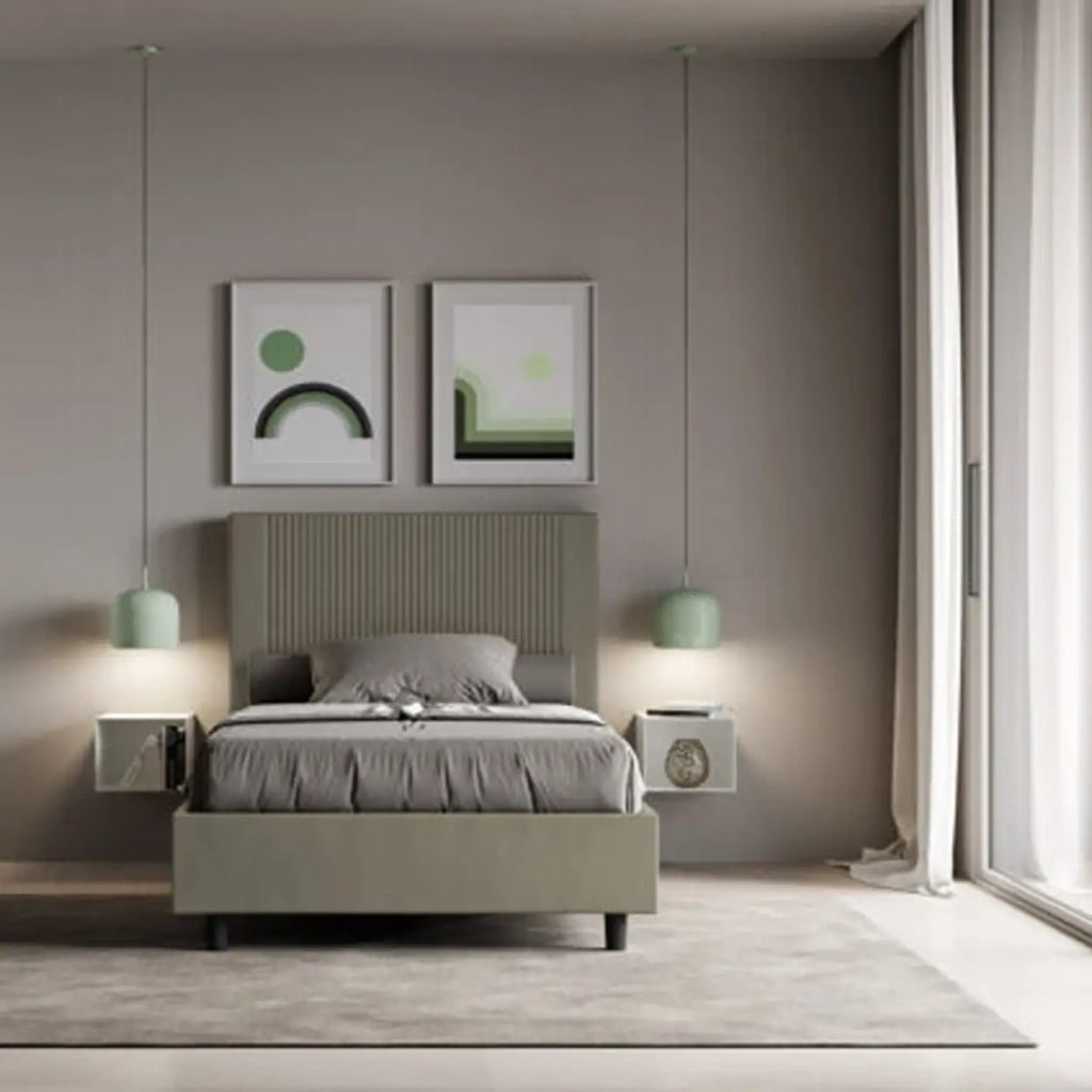 Letto una piazza e mezza con rete imbottito 120x190 similpelle cappuccino Goya